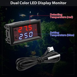 Greluma DC 12 V Temperature Controller Programmable -50 to 110 °C (-58 to 230 °F), Red/Blue LED Display Monitor Heating/Cooling Thermostat Control Module with NTC 10K Waterproof Sensor Probe