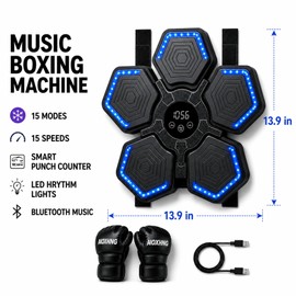 RGYAN Smart Music Boxing Machine with 15 Speeds - Smart Punching Machine for Adults Kids Home Gym Workouts - Wall Mounted Electronic Boxing Target Tracker with 15 Modes PP TPE Material