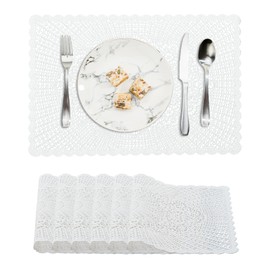 BACKTOEDEN - Juego de 6 manteles individuales rectangulares blancos, lavables, resistentes al calor, manteles individuales prensados de vinilo, para cocina, mesa de comedor, boda, fiesta, decorativos