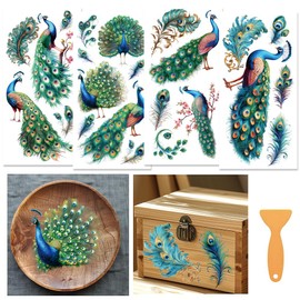 beinkmake 4 Sheets Peacock Rub-on Transfers for Crafts & Furniture, PVC Material, Nature Style, Animal, Peacock Theme, Indoor Use, Sticker Decals