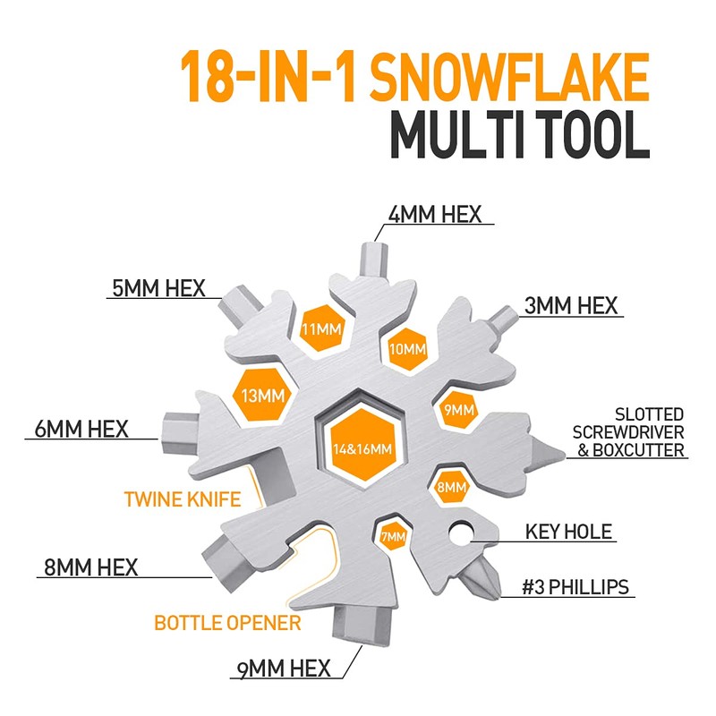Hinshark, 18-in-1 snowflakes multi-tool, a gift for men, gadgets, cool