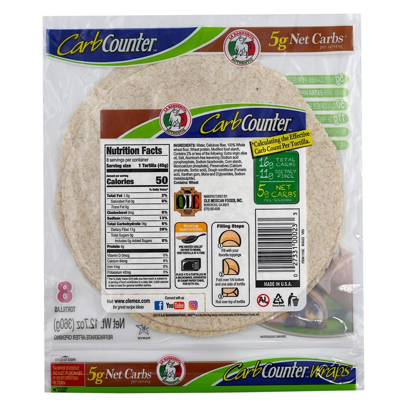 La Banderita Carb Counter | Whole Wheat Flour Tortillas |