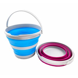 SAMMART 10L (2.6 Gallon) Collapsible Plastic Bucket - Foldable Round Tub - Portable Fishing Water Pail - Space Saving Outdoor Waterpot, Size 33cm Dia (Sky Blue + Flamingo (Set of 2))