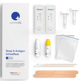 2 x LuxmedIQ Streptococcus Quick Test - Strep A Test with Throat Swab - Self Test for Adults and Children - Reliable Result in 10 Minutes - For Fever, Sore Throat, Swallowing Pain (2)