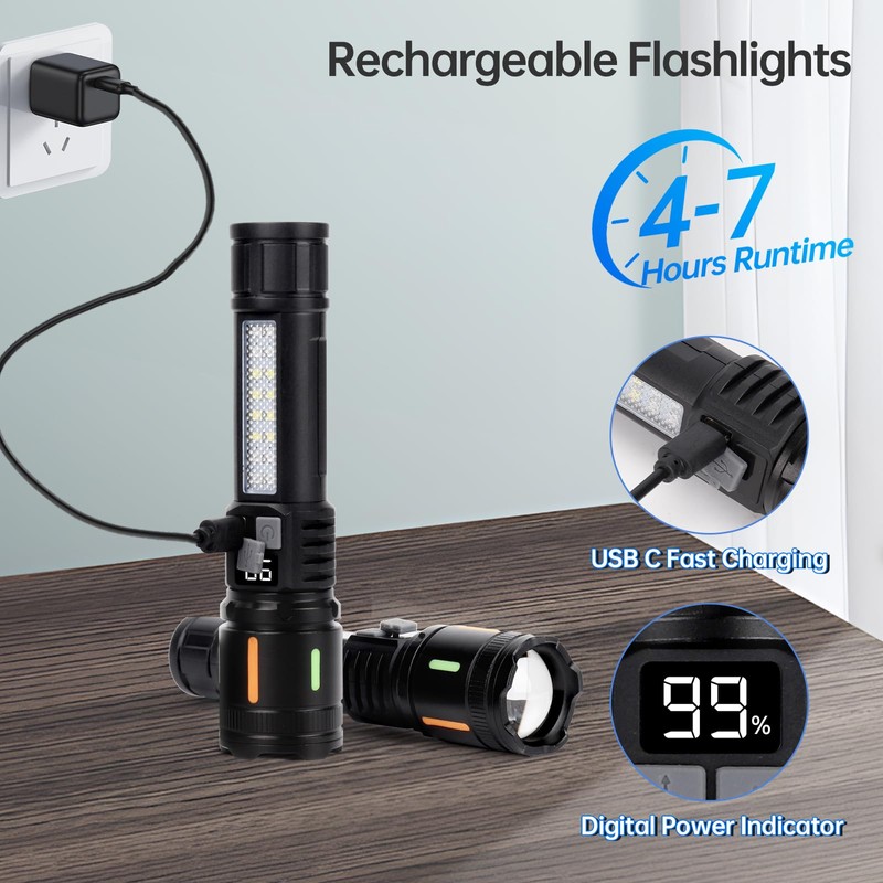 Rechargeable Flashlights High Lumens 2 Pcs, 990,000 Lumens Led Handheld