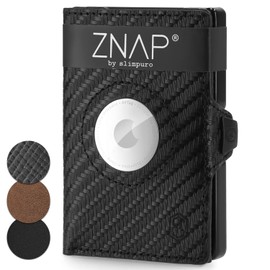 ZNAP Airtag Wallet aus Leder | Kreditkartenetui | Geldbörse Herren Klein | RFID-Blockierung & Slim I Kartenetui, Air Tag Geldbeutel Portemonnaie - 12 Karten - Carbon