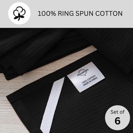 Threadvista 100% Cotton Waffle Kitchen Towels Set of 6 - Soft Highly Absorbent Durable Reusable - Perfect for Drying Cleaning Everyday Kitchen Use - Quick Drying Premium Dish Towels 16x26 Inch Black