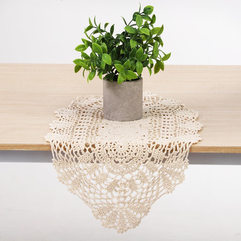 Doilies, Crochet Table Runner, Beige Lace Handmade Crochet Doilies For