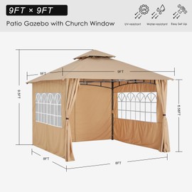 MASTERCANOPY Patio Gazebo Steel Frame Outdoor Gazebo with Windows Curtains (9x9, Beige)