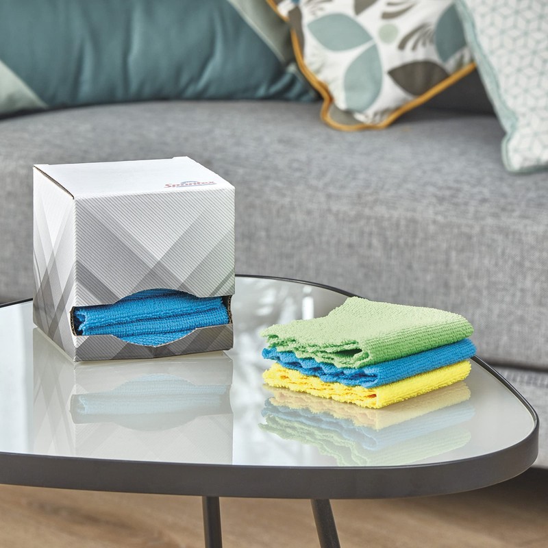 Spontex Microfibre Box, Microfibre Cloths in Practical Dispenser Box, Refillable,