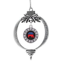 Inspired Silver - Republican - Silver Christmas Ornament - Circle Charm Christmas Tree Ornament with Cubic Zirconia - Holiday Hanging Decoration