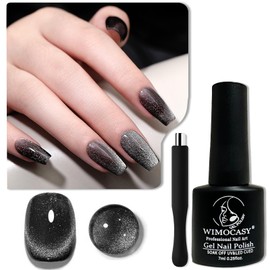 Wimocacy Cat Eye Gel Nail Polish Holographic Glitter Gel Polish Magnetic Nail Polish with Magnet for Salon Nail Art Home DIY (Black)