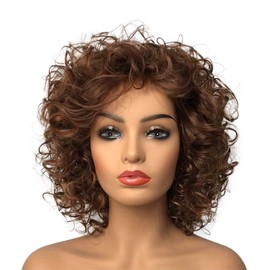 Wiginway Short Curly Synthetic Wigs Women Costume Wig Natural Looking, Auburn Mixed Wigs, 8 Inch