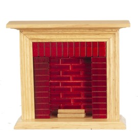 Dolls House Oak & Red Brick Fireplace with Logs Minature1:12 Scale Furniture