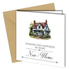Oscar Finks New Home Card, Watercolour Cottage Design, Blank Inside, 350gsm Card with Kraft Envelope #1830