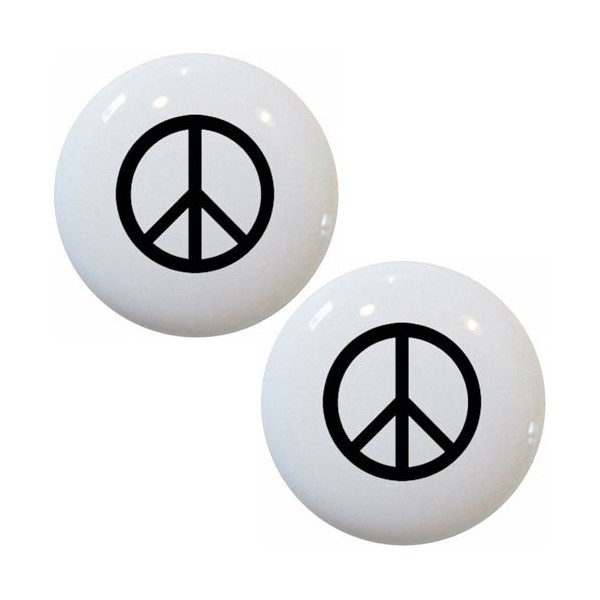 Set of 2 Black Peace Sign Ceramic Cabinet Drawer Pull