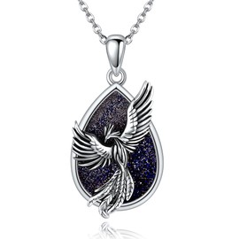 CUPENDA Phoenix Necklace Sterling Silver Blue Sandstone Phoenix Drop Pendant Phoenix Jewellery Gifts for Women Girls, Sterling Silver, No Gemstone