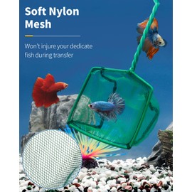 Pawfly 4 Inch Aquarium Fish Net with Braided Metal Handle Small Square Net with Soft Fine Mesh Sludge Food Residue Wastes Skimming Cleaning Net for Fish Tanks Small Koi Ponds and Pools