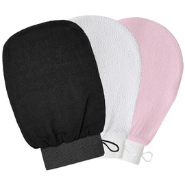 3Stück Peelinghandschuh, Exfoliating Gloves Waschhandschuh Körper Duschhandschuh Massage Peeling Handschuh Handschuhe für Körper Und Gesicht - Schwarz,Rosa,Weiß