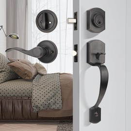 Probrico Exterior Door Lock Set Oil Rubbed Bronze Front Door Lock Set, Entry Door Locksets with Deadbolt Single Cylinder Front Door Handle and Deadbolt Set, 1 Set