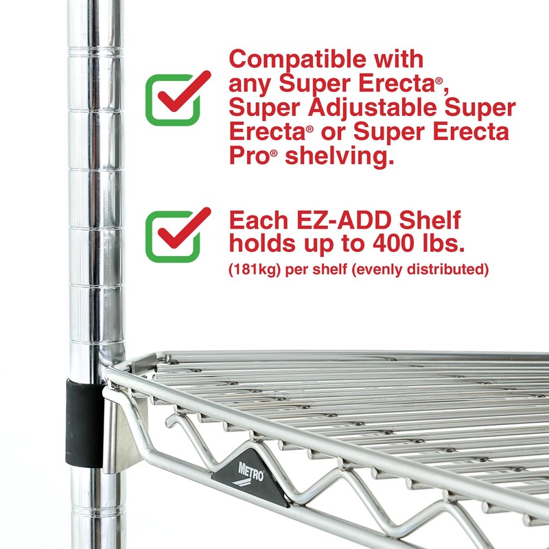 METRO EZA-2448NC Super Erecta EZ-ADD Wire Shelf, Chrome, 24" x
