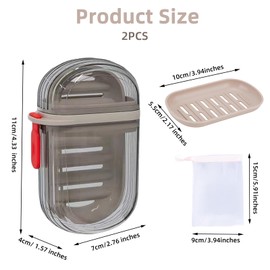 FHUIEWRY Travel Soap Case, Portable Soap Container with Lid for Traveling Leak Proof, Draining Soap Box with Soap Bag Bar Soap Dispenser for Gym, School, Camping, Trip, Outdoor (Brown, 2pc)