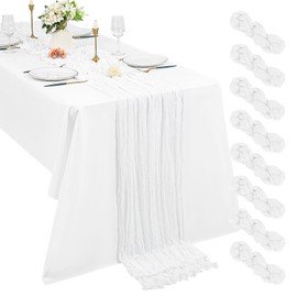 8 Pack Cheesecloth Table Runner 10Ft Boho Gauze Table Runner 21×120 Inch Rustic Romantic Long Table Runner for Wedding Party Bridal Shower Thanksgiving Christmas Decoration(White)