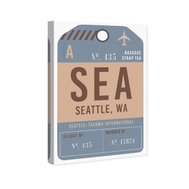 The Oliver Gal Artist Co. Cities and Skylines Wall Art Canvas Prints 'Seattle Luggage Tag' Home Décor, 10" x 15", Brown, Blue