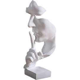 White Home Decoration, Face Statue, Modern Abstract Art Sculpture Decoration, Silence is Gold Statue, Collectible Statue for Living Room, Bedroom, Office, Home, Study
