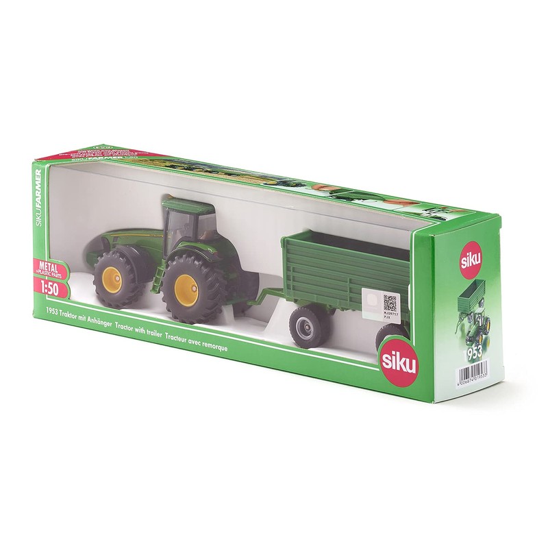 siku 1953 John Deere Tractor with Trailer, 1:50, Metal/Plastic, Green,