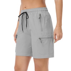 GymBrave Women's Hiking Shorts Quick Dry Lightweight Cargo Shorts for Outdoor Athletic Travel with Pockets Light Grey S