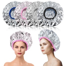 4Pcs Heat Cap for Deep Conditioning, Reusable Hair Mask Cap for Deep Conditioning Oil Treatment, Reusable & Elastic Aluminum Foil Hat Ideal for Coloring Perm, Steam Shower Spa Use