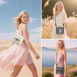 Clear Purse, PVC Clear Crossbody Bags for Women Heavy Duty Transparent Tote Bag for Stadium Events See Through Concert Shoudler Bag, Beige