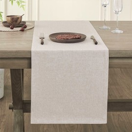 ZeeMart Basic Linen Style Table Runner, 14 x 72 Inch Light Natural Chambray, Rustic Farmhouse Neutral Table Runners 72 Inches Long, Everyday Polyester Table Runner - Machine Washable & Easy Care
