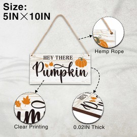 Fall Pumpkin Decor for Farmhouse, Hey There Pumpkin Thanksgiving Decorations, Farmhouse Living Room Kitchen Autumn Hanging Sign, Set Of 1 Wooden Sign With Rope -D08
