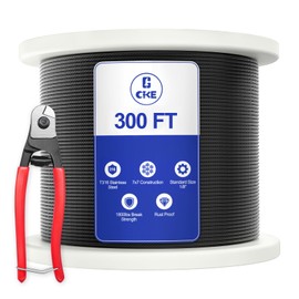 CKE 300FT 1/8" Black Stainless Steel Cable for Railing, T316 Stainless Steel Marine Grade Wire Rope for Deck Cable Railing Kit, 1850lbs Breaking Strength 7x7 Strand Aircraft Cable DIY Balustrade BCW6