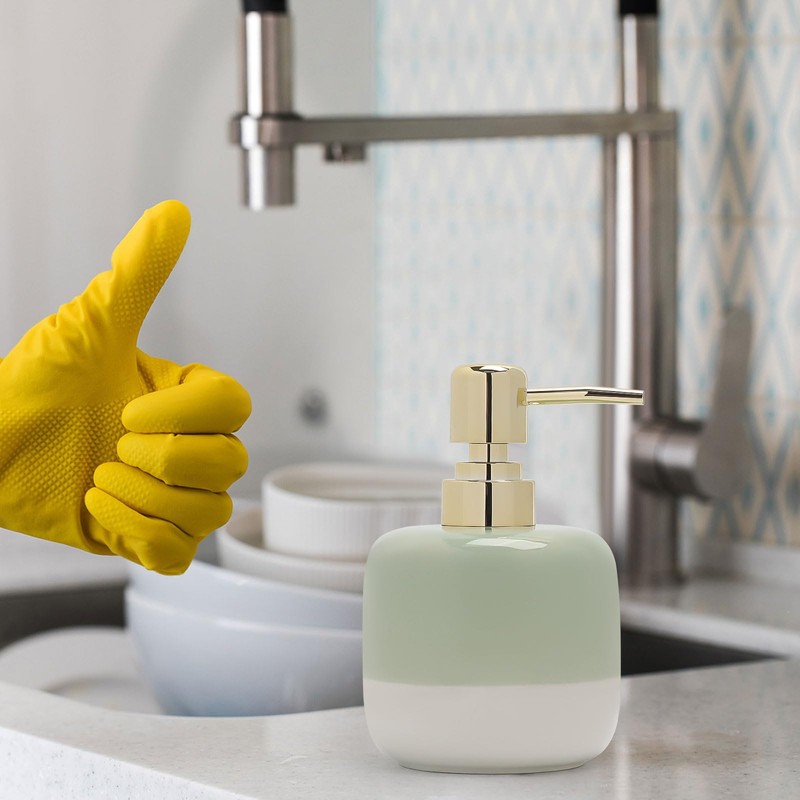 Asashizen Ceramic Soap Dispenser, Green and White, Two Tone Splicing