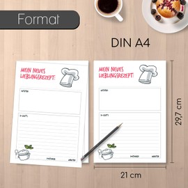 Recipe Pad Set of 2 I 50 DIN A4 Recipe Sheets I My Favourite Recipes for Writing Yourself Collecting Notes I dv614