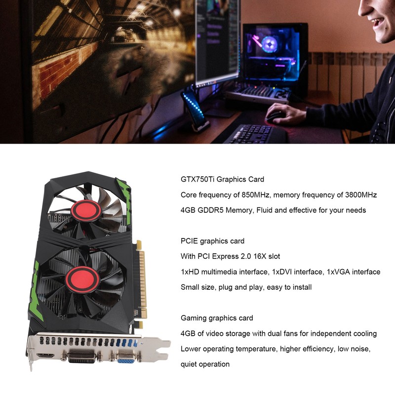 GTX750TI 4GB GDDR5 128BIT Gaming Graphics Card with Dual Fans