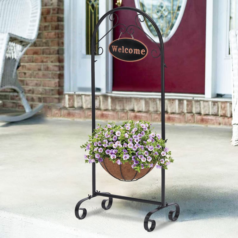 LEWIS&WAYNE 40’’ Tall Metal Welcome Planter Basket Stand with Coco