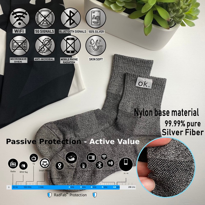 Ok. Grounding Socks Grey L - Faraday Earthing Silver Conductive