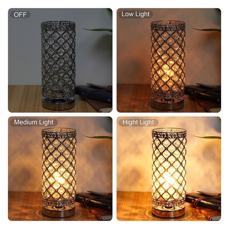 Crystal Table Lamp Touch Control Dimmable Accent Desk Lamp Bedside