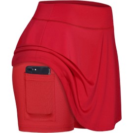 BLEVONH - Falda plisada para mujer, con bolsillo para correr, golf, Rojo -, M