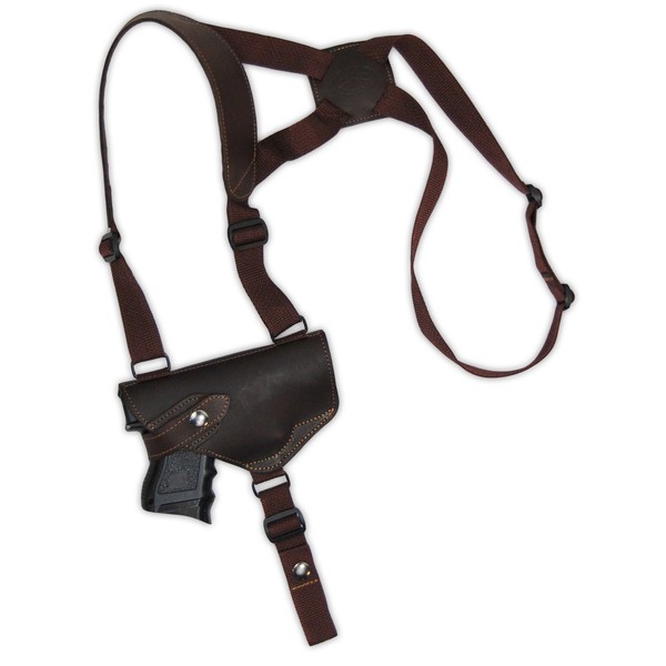 Barsony Brown Leather Cross Harness Shoulder Holster for S&W M&P Shield Right