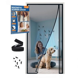 CANLENE Magnetic Screen Door Left Right Side Opening Polyethylene Terephthalate Mesh Greater Than Fiberglass and Polyester Easy Install Fit Door Size
