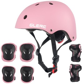 Glerc Kids Helmet Protective Gear Set, Knee Elbow Wrist Pads for Age 3-8 Years Boys Girls, Adjustable Skateboard Helmet Multi-Sportsfor Skateboard Roller Cycling Skating, Size S,Pink