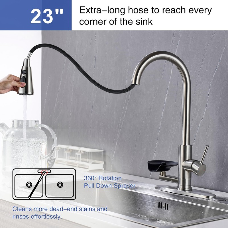 HAMOLER Kitchen Faucet with Glass Rinser Single Handle Pull Down