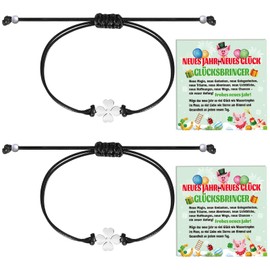 HOWAF New Year's Eve Lucky Charm Clover Bracelet for Women, Girls, with New Year's Cards, New Year's Lucky Charm Lucky Bracelet, New Year's Eve Gift, Good Luck Small New Year's Eve Gift