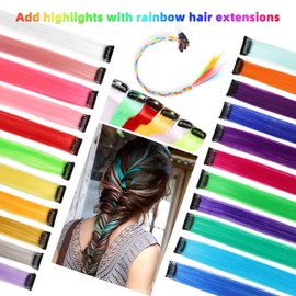 RINBOOOL Colored Hair Extensions, Clip in, Synthetic Long Straight, 22 Pieces Colorful Set, for Kids Girls Women Highlights Party, 22''