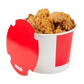Bio Tek 85 Ounce Chicken Buckets With Lids, 25 Greaseproof Paper Disposable Buckets - Vented Lids, Freezable, Red And White, For Restaurants And Cafes